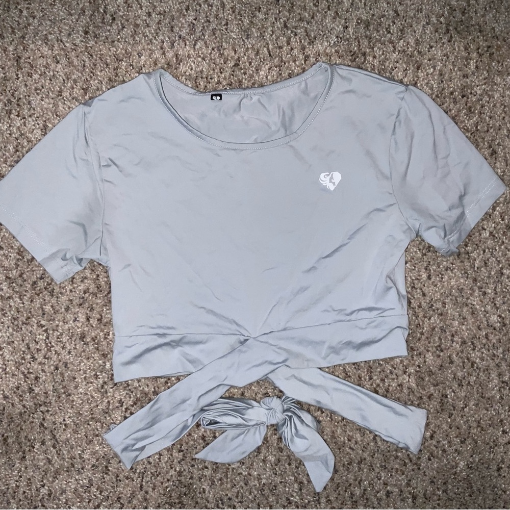 Light Gray Tie-Front Crop Top - Women's Short Sleeve